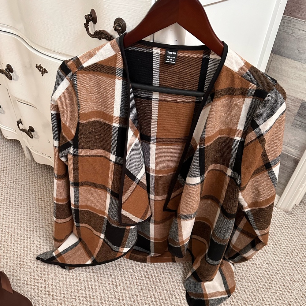 SHEIN front open plaid cardigan